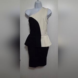 Torn By Ronny Kobo Black and White One-Shoulder Dress Medium NWT